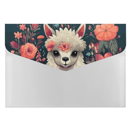 Akkordeon-Aktenordner mit niedlichem Lama-Blumenmuster, 6 Taschen, Dokumenten-Organizer, Fächermappe mit Etiketten, Reisedokumentenmappe, Kunststoff-Umschläge mit Schnappverschluss, 33 x 23 cm von GHENBLT