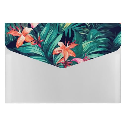 Akkordeon-Aktenordner mit tropischen Blumenblättern, 6 Fächern, Akkordeon-Ordner mit Etiketten, Reisedokumentenmappe, Kunststoff-Umschläge mit Schnappverschluss, 33 x 23 cm Akkordeon-Aktenordner mit tropischen Blumenblättern, 6 Fächern, Akkordeon-Ordner mit Etiketten, Reisedokumentenmappe, Kunststoff-Umschläge mit Schnappverschluss, 33 x 23 cm von GHENBLT