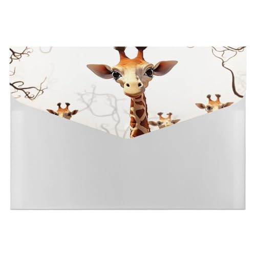 Cartoon-Giraffen-Akkordeon-Aktenordner, 6 Taschen, Dokumenten-Organizer, Fächermappe mit Etiketten, Reisedokumentenmappe, Kunststoff-Umschläge mit Schnappverschluss, 33 x 23 cm von GHENBLT