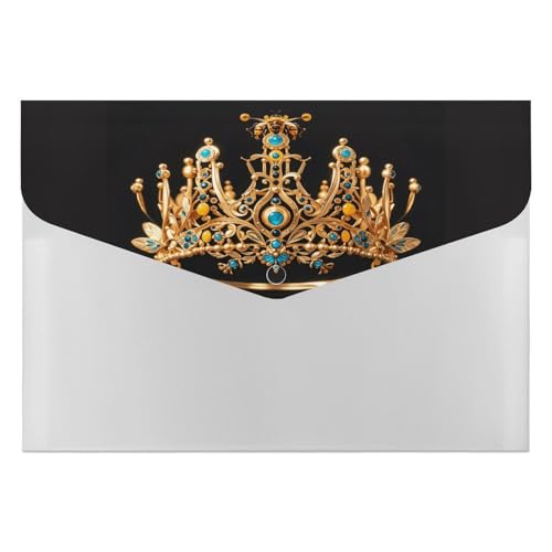 Gold Queen Bee Crown Akkordeon-Aktenordner mit 6 Fächern, Dokumenten-Organizer, Fächermappe mit Etiketten, Reisedokumentenmappe, Kunststoff-Umschläge mit Schnappverschluss, 33 x 23 cm von GHENBLT