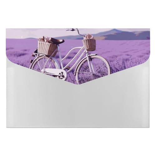 Lavender Field Fahrrad-Akkordeon-Aktenordner, 6 Fächer, Dokumenten-Organizer, Fächermappe, Akkordeon-Ordner mit Etiketten, Reisedokumentenmappen, Kunststoff-Umschläge mit Schnappverschluss, 33 x 23 cm von GHENBLT