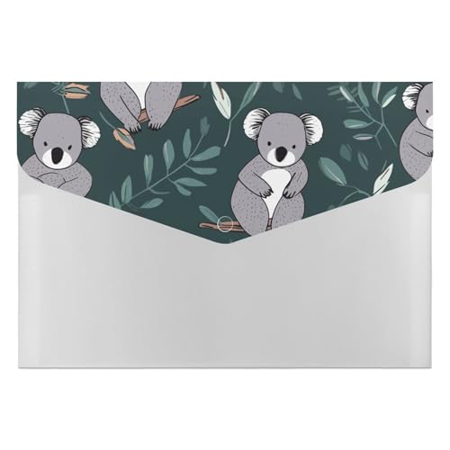 Lovely Koala Akkordeon-Aktenordner, 6 Fächer, Dokumenten-Organizer, Fächermappe mit Etiketten, Reisedokumentenmappe, Kunststoff-Umschläge mit Schnappverschluss, 33 x 23 cm von GHENBLT