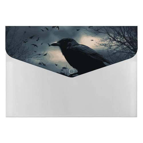 Night Crow Akkordeon-Aktenordner, 6 Fächer, Dokumenten-Organizer, Fächermappe mit Etiketten, Reisedokumentenmappe, Kunststoff-Umschläge mit Schnappverschluss, 33 x 23 cm Night Crow Akkordeon-Aktenordner, 6 Fächer, Dokumenten-Organizer, Fächermappe mit Etiketten, Reisedokumentenmappe, Kunststoff-Umschläge mit Schnappverschluss, 33 x 23 cm von GHENBLT