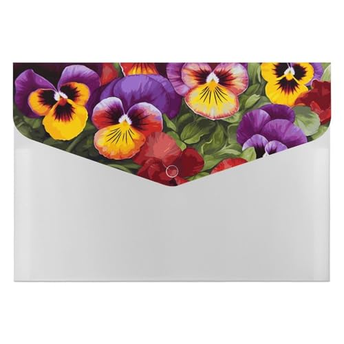 Pansy Perfection Akkordeon-Aktenordner, 6 Fächer, Dokumenten-Organizer, Fächermappe, Akkordeon-Ordner mit Etiketten, Reise-Dokumentenmappen, Kunststoff-Umschläge mit Schnappverschluss, 33 x 23 cm von GHENBLT