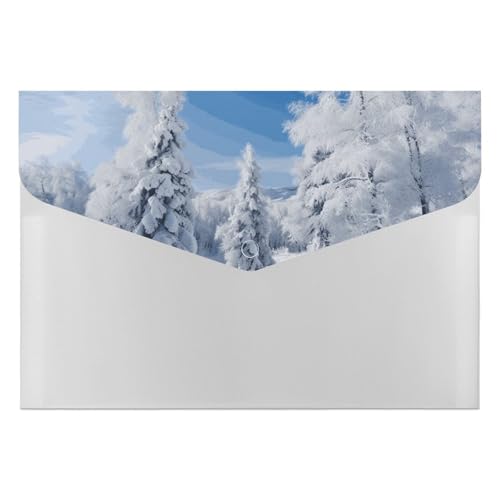 Schneebedeckter Akkordeon-Aktenordner mit Winterbäumen, 6 Taschen, Dokumenten-Organizer, Fächermappe mit Etiketten, Reisedokumentenmappen, Kunststoff-Umschläge mit Schnappverschluss, 33 x 23 cm von GHENBLT