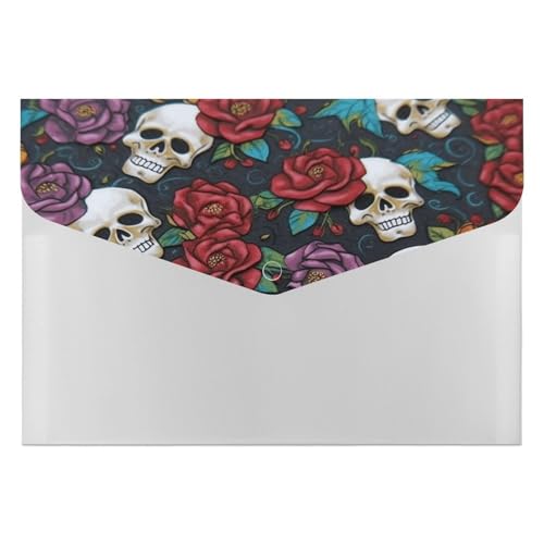 Sugar Skull Flowers Akkordeon-Aktenordner, 6 Fächer, Dokumenten-Organizer, Fächermappe mit Etiketten, Reisedokumentenmappe, Kunststoff-Umschläge mit Schnappverschluss, 33 x 23 cm von GHENBLT