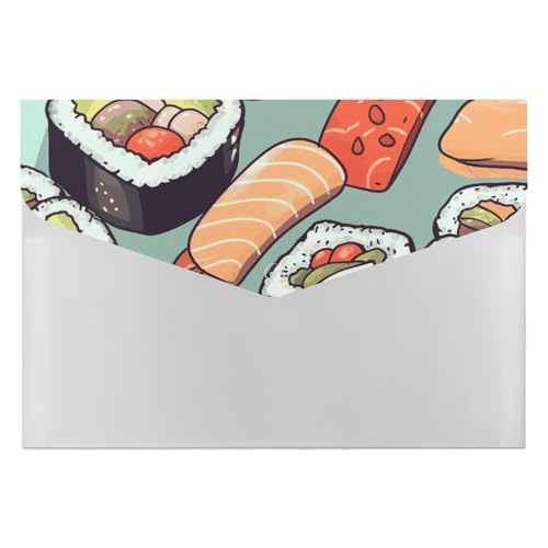 Sushi Akkordeon-Aktenordner, 6 Fächer, Dokumenten-Organizer, Fächermappe mit Etiketten, Reisedokumentenmappen, Kunststoff-Umschläge mit Schnappverschluss, 33 x 23 cm von GHENBLT