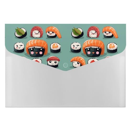Sushi Akkordeon-Aktenordner, 6 Fächer, Dokumenten-Organizer, Fächermappe mit Etiketten, Reisedokumentenmappen, Kunststoff-Umschläge mit Schnappverschluss, 33 x 23 cm von GHENBLT