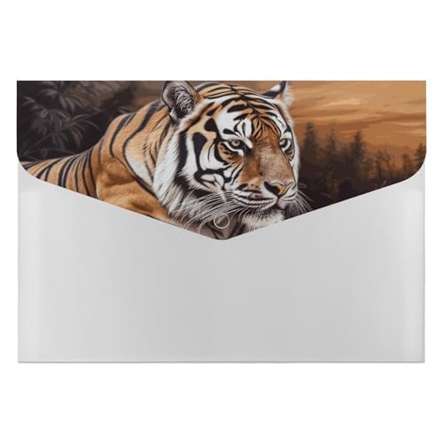 Tiger liegend auf Holz, Akkordeon-Aktenordner, 6 Taschen, Dokumenten-Organizer, Fächermappe mit Etiketten, Reisedokumentenmappen, Kunststoff-Umschläge mit Schnappverschluss, 33 x 23 cm von GHENBLT