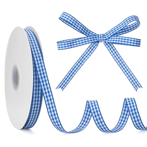 GHGMAO Blaues und weißes Gingham-Band, 0,95 cm x 45,7 m Rolle, Picknick-Bastelband, blaues Büffelband, 100 % Polyester, zum Nähen, Basteln, Geschenkverpackungen, festliche Party-Dekorationen GHGMAO Blaues und weißes Gingham-Band, 0,95 cm x 45,7 m Rolle, Picknick-Bastelband, blaues Büffelband, 100 % Polyester, zum Nähen, Basteln, Geschenkverpackungen, festliche Party-Dekorationen von GHGMAO