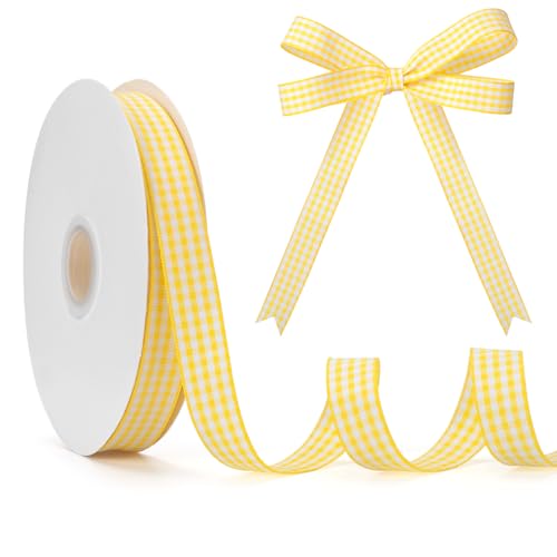 GHGMAO Gelbes und weißes Gingham-Band, 1,6 cm x 45,7 m Rolle, Picknick, Handwerk, gelbes Büffelband, 100 % Polyester, zum Nähen, Basteln, Geschenkverpackungen, festliche Party-Dekorationen GHGMAO Gelbes und weißes Gingham-Band, 1,6 cm x 45,7 m Rolle, Picknick, Handwerk, gelbes Büffelband, 100 % Polyester, zum Nähen, Basteln, Geschenkverpackungen, festliche Party-Dekorationen von GHGMAO