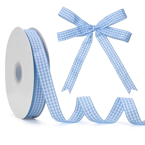 GHGMAO Hellblaues und weißes Gingham-Band, 1,6 cm x 45,7 m Rolle, Picknick-Bastelband, blaues Büffelband, 100 % Polyester, zum Nähen, Basteln, Geschenkverpackungen, festliche Party-Dekorationen GHGMAO Hellblaues und weißes Gingham-Band, 1,6 cm x 45,7 m Rolle, Picknick-Bastelband, blaues Büffelband, 100 % Polyester, zum Nähen, Basteln, Geschenkverpackungen, festliche Party-Dekorationen von GHGMAO