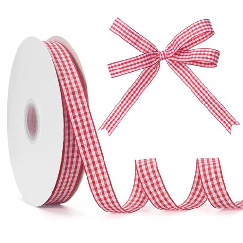 GHGMAO Rotes und weißes Gingham-Band, 1,6 cm x 45,7 m Rolle, Picknick-Bastelband, rotes Büffelband, 100 % Polyester, zum Nähen, Basteln, Geschenkverpackungen, festliche Party-Dekorationen GHGMAO Rotes und weißes Gingham-Band, 1,6 cm x 45,7 m Rolle, Picknick-Bastelband, rotes Büffelband, 100 % Polyester, zum Nähen, Basteln, Geschenkverpackungen, festliche Party-Dekorationen von GHGMAO