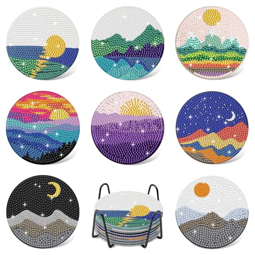 8 Stück Diamond Painting Untersetzer Mit Halter, Diamond Painting Erwachsene, Diamant Tassenuntersetzer Diamond Painting Zubehör, DIY Sonnenuntergang Untersetzer rutschfest für Erwachsene, Anfänger 8 Stück Diamond Painting Untersetzer Mit Halter, Diamond Painting Erwachsene, Diamant Tassenuntersetzer Diamond Painting Zubehör, DIY Sonnenuntergang Untersetzer rutschfest für Erwachsene, Anfänger von GHHKUD