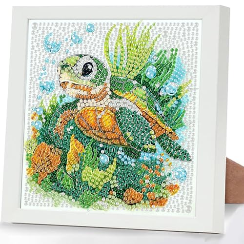 GHHKUD 5D Diamond Painting Kinder mit Rahmen, Schildkröte Diamond Painting Bilder Erwachsene, Diamant Malerei Set Geschenk für Kinder und Mädchen ab 6 8 10 Jahren, Diamant Art Home Decor(18x18cm) von GHHKUD