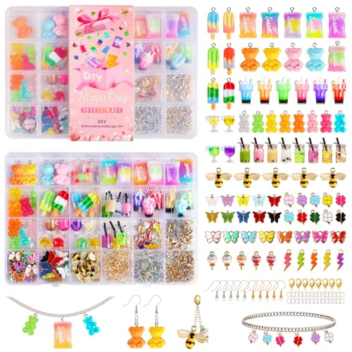 GHHKUD Charms Anhänger Set, Schmuck Selber Machen Set, Geschenke für Mädchen Bubble Tea Schmetterling Bär Basteln Mädchen DIY Coole Sachen für Teenager Mädchen von GHHKUD