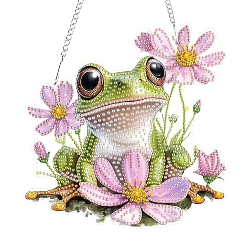 GHHKUD Diamond Painting Fensterbilder Beidseitige, Diamond Painting Frosch Blumen Anhänger mit Kette, Diamant Painting Bilder Kristall Malerei Anhänger, Wandbehang Kits für Fenster Wand Decor von GHHKUD