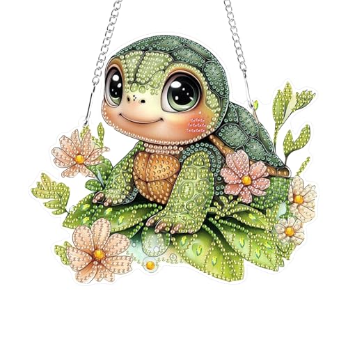 GHHKUD Diamond Painting Fensterbilder Beidseitige, Diamond Painting Schildkröte Blumen Anhänger mit Kette, Diamant Painting Bilder Kristall Malerei Anhänger, Wandbehang Kits für Fenster Wand Decor von GHHKUD