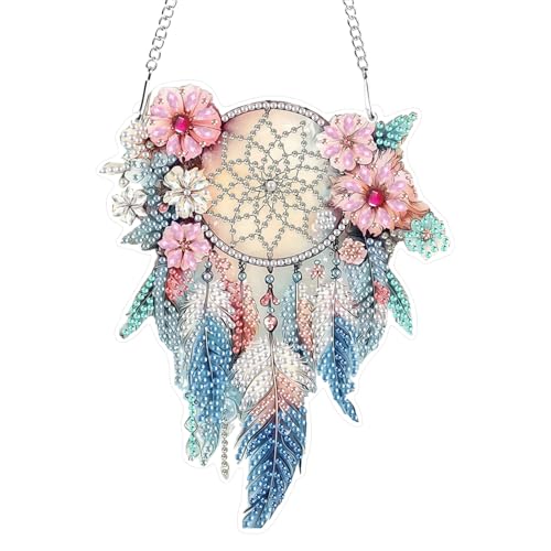 GHHKUD Diamond Painting Fensterbilder Beidseitige, Diamond Painting Traumfänger Anhänger mit Kette, Diamant Art Bilder Kristall Malerei Anhänger, Wandbehang Kits für Eingang Fenster Wand Decor von GHHKUD