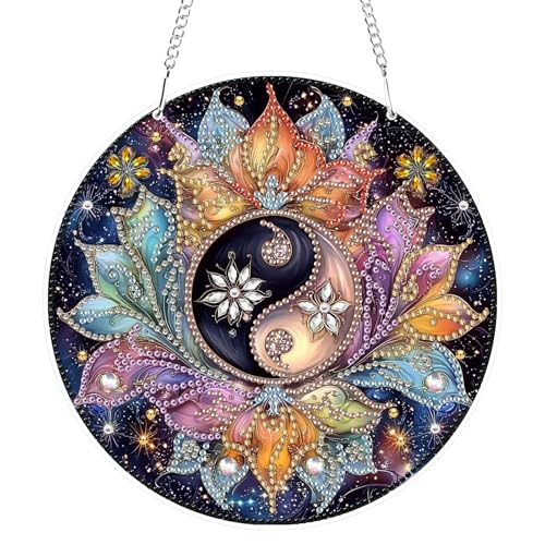 GHHKUD Diamond Painting Fensterbilder Beidseitige, Diamond Painting Yin Yang Blume Anhänger mit Kette, Diamant Painting Bilder Kristall Malerei Anhänger, Wandbehang Kits für Fenster Wand Decor GHHKUD Diamond Painting Fensterbilder Beidseitige, Diamond Painting Yin Yang Blume Anhänger mit Kette, Diamant Painting Bilder Kristall Malerei Anhänger, Wandbehang Kits für Fenster Wand Decor von GHHKUD