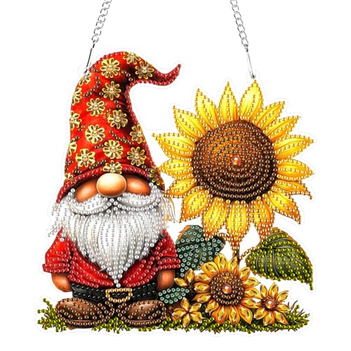 GHHKUD Diamond Painting Fensterbilder Beidseitige, Diamond Painting Zwerge Sonnenblume Anhänger mit Kette, Diamant Painting Bilder Kristall Malerei Anhänger, Wandbehang Kits für Fenster Wand Decor von GHHKUD
