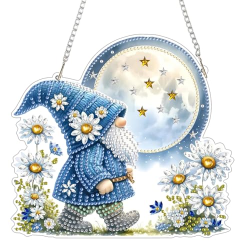 GHHKUD Diamond Painting Fensterbilder Beidseitige, Zwerge Blumen Diamond Painting Anhänger mit Kette, Diamant Malerei Bilder Kristall Fensterbilder, Wandbehang Kit für Eingang und Fenster Wand Decor von GHHKUD