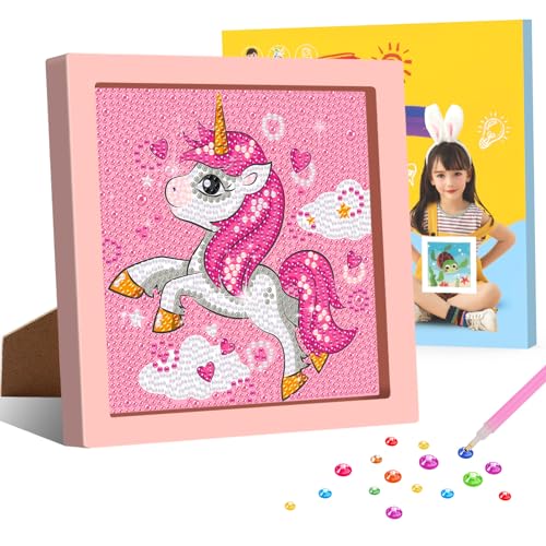 GHHKUD Diamond Painting mit Rahmen, 5D DIY Einhorn Diamant Malerei Set für Kinder, Diamanten Painting Arts Craft mit Geschenkbox (18x18cm) für 8-12 Jahre von GHHKUD