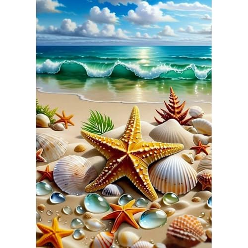 GHHKUD Diamond Painting für Erwachsene, Strand Muschel 5D Diamant Painting Bilder für Erwachsene Anfänger, DIY Diamond Art Painting Set, Full Drill Diamant Malerei für Dekoration 30x40CM von GHHKUD