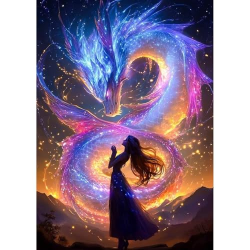 GHHKUD Drache Diamond Painting für Erwachsene, Mädchen 5D Diamant Painting Bilder für Erwachsene Anfänger, DIY Diamond Art Painting Set, Full Drill Diamant Malerei für Dekoration 30x40 CM von GHHKUD
