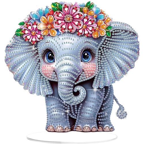 GHHKUD Elefant Diamond Painting Desktop Deko für Erwachsene Kinder, Tiere Diamond Painting Tischdekoration, 5D Diamant Painting Bilder Kits, DIY Diamant-Malerei Deko für den Schreibtisch, Box Paket von GHHKUD