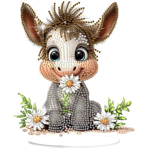 GHHKUD Esel Diamond Painting Desktop Deko für Erwachsene Kinder, Tiere Diamond Painting Tischdekoration, 5D Diamant Painting Bilder Kits, DIY Diamant-Malerei Deko für den Schreibtisch, Box Paket von GHHKUD