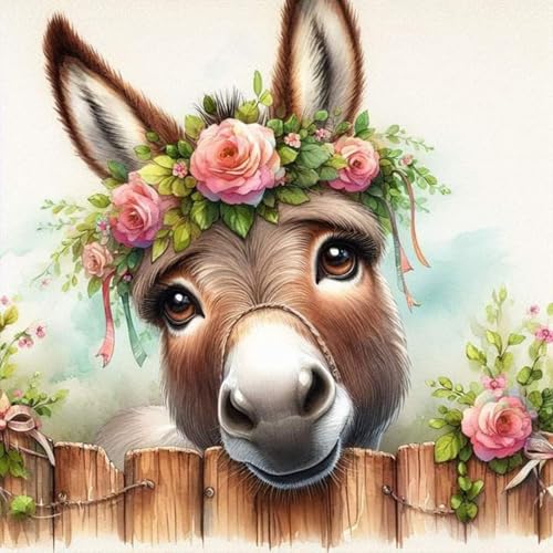 GHHKUD Esel Diamond Painting für Erwachsene, Tiere 5D Diamant Painting Bilder für Erwachsene Anfänger, DIY Diamond Art Painting Set, Full Drill Diamant Malerei für Dekoration 30x30 CM von GHHKUD
