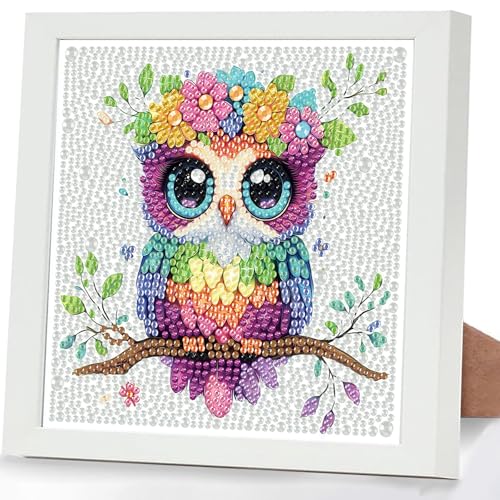 GHHKUD Eule Diamond Painting Kinder mit Rahmen, 5D Diamond Painting Bilder Erwachsene, Diamant Malerei Set Geschenk für Kinder und Mädchen ab 6 8 10 Jahren, Diamant Art Home Decor(18x18cm) von GHHKUD
