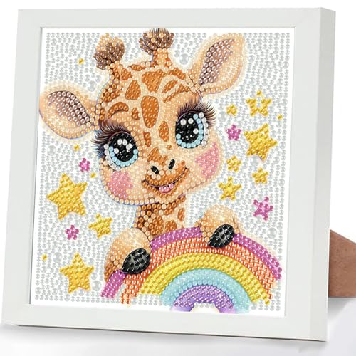 GHHKUD Giraffe Diamond Painting Kinder mit Rahmen, 5D Diamond Painting Bilder Erwachsene, Diamant Malerei Set Geschenk für Kinder und Mädchen ab 6 8 10 Jahren, Diamant Art Home Decor(18x18cm) von GHHKUD