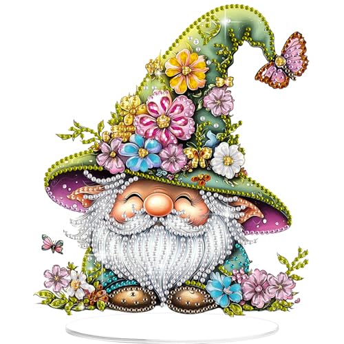 GHHKUD Gnome Diamond Painting Desktop Deko für Erwachsene Kinder, Blume Diamond Painting Tischdekoration, 5D Diamant Painting Bilder Kits, DIY Diamant-Malerei Deko für den Schreibtisch, Box Paket von GHHKUD