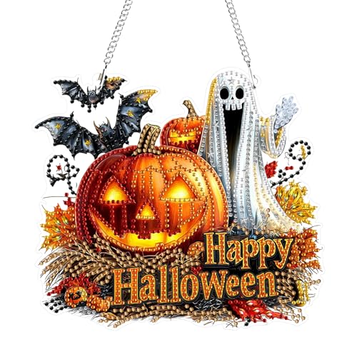 GHHKUD Halloween Diamond Painting Fensterbilder Beidseitige, Geister Kürbisse Diamond Painting Anhänger mit Kette, Diamant Malerei Bilder Kristall Anhänger Kits für Eingang Fenster Wand Decor GHHKUD Halloween Diamond Painting Fensterbilder Beidseitige, Geister Kürbisse Diamond Painting Anhänger mit Kette, Diamant Malerei Bilder Kristall Anhänger Kits für Eingang Fenster Wand Decor von GHHKUD