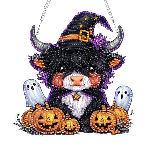 GHHKUD Halloween Diamond Painting Fensterbilder Beidseitige, Kuh Diamond Painting Anhänger mit Kette, Diamant Malerei Bilder Kristall Anhänger, Wandbehang Kits für Eingang und Fenster Wand Decor GHHKUD Halloween Diamond Painting Fensterbilder Beidseitige, Kuh Diamond Painting Anhänger mit Kette, Diamant Malerei Bilder Kristall Anhänger, Wandbehang Kits für Eingang und Fenster Wand Decor von GHHKUD