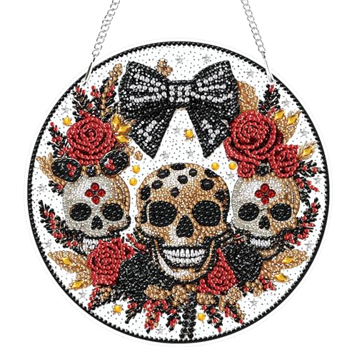 GHHKUD Halloween Diamond Painting Fensterbilder Beidseitige, Totenkopf Diamond Painting Anhänger mit Kette, Diamant Malerei Bilder Kristall Anhänger, Wandbehang Kit für Eingang und Fenster Wand Decor GHHKUD Halloween Diamond Painting Fensterbilder Beidseitige, Totenkopf Diamond Painting Anhänger mit Kette, Diamant Malerei Bilder Kristall Anhänger, Wandbehang Kit für Eingang und Fenster Wand Decor von GHHKUD