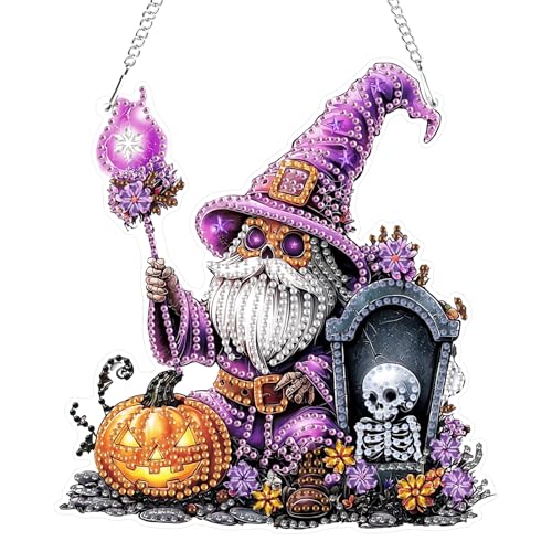 GHHKUD Halloween Diamond Painting Fensterbilder Beidseitige, Zwerge Diamond Painting Anhänger mit Kette, Kristall Diamant Malerei Bilder Anhänger, Wandbehang Kits für Eingang und Fenster Wand Decor von GHHKUD