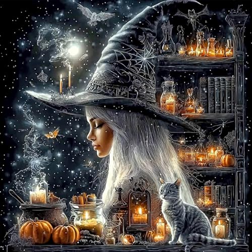 GHHKUD Halloween Hexe Diamond Painting Set für Erwachsene, 5D Diamant Painting Bilder für Erwachsene Anfänger, DIY Full Drill Diamant Malerei Bilder für Dekoration 30x30 CM GHHKUD Halloween Hexe Diamond Painting Set für Erwachsene, 5D Diamant Painting Bilder für Erwachsene Anfänger, DIY Full Drill Diamant Malerei Bilder für Dekoration 30x30 CM von GHHKUD
