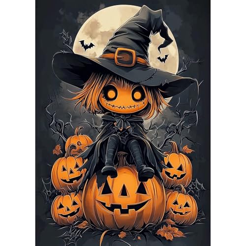 GHHKUD Halloween Kürbisse Diamond Painting Set für Erwachsene, Vogelscheuche 5D Diamant Painting Bilder für Erwachsene Anfänger, DIY Full Drill Diamant Malerei Bilder für Dekoration 30x40 CM von GHHKUD