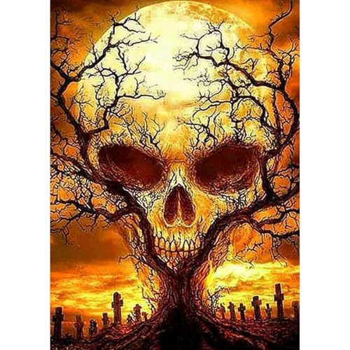 GHHKUD Halloween Totenkopf Diamond Painting Set für Erwachsene, 5D Diamant Painting Bilder für Erwachsene Anfänger, DIY Full Drill Diamant Malerei Bilder Dekoration 30x40 CM von GHHKUD