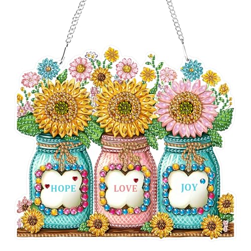 GHHKUD Herbst Diamond Painting Fensterbilder Beidseitige, Sonnenblumen Diamond Painting Anhänger mit Kette, Diamant Malerei Bilder Kristall Anhänger Kits für Eingang und Fenster Wand Decor von GHHKUD