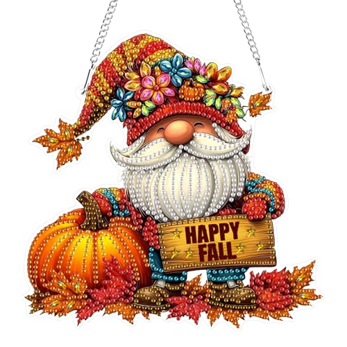 GHHKUD Herbst Zwerge Diamond Painting Fensterbilder Beidseitige, Halloween Diamond Painting Anhänger mit Kette, Diamant Malerei Bilder Kristall Anhänger Kits für Eingang Fenster Wand Decor von GHHKUD