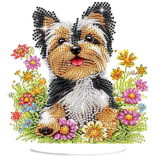 GHHKUD Hund Diamond Painting Desktop Deko für Erwachsene Kinder, Tiere Diamond Painting Tischdekoration, 5D Diamant Painting Bilder Kits, DIY Diamant-Malerei Deko für den Schreibtisch, Box Paket von GHHKUD