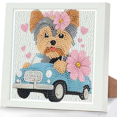 GHHKUD Hund Diamond Painting Kinder mit Rahmen, 5D Diamond Painting Bilder Erwachsene, Diamant Malerei Set Geschenk für Kinder und Mädchen ab 6 8 10 Jahren, Diamant Art Home Decor(18x18cm) von GHHKUD
