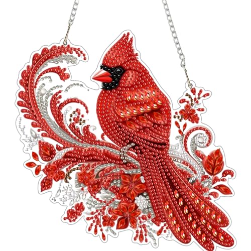 GHHKUD Kardinäle Diamond Painting Fensterbilder Beidseitige, Diamond Painting Anhänger mit Kette, Diamant Malerei Bilder Kristall Fensterbilder, Wandbehang Kits für Eingang und Fenster Wand Decor von GHHKUD