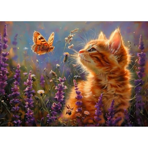 GHHKUD Katze und Blume Diamond Painting für Erwachsene, 5D DIY Diamant Painting Bilder für Erwachsene Anfänger, Diamond Art Painting Set, Full Drill Diamant Malerei für Haus Dekoration 30x40 cm von GHHKUD