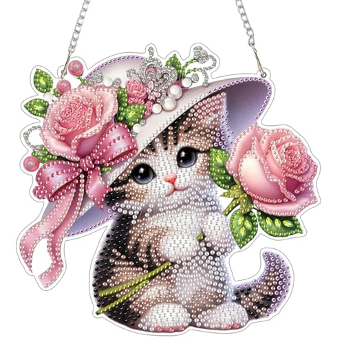 GHHKUD Katzen Blumen Diamond Painting Fensterbilder Beidseitige, Diamond Painting Anhänger mit Kette, Diamant Malerei Bilder Kristall Fensterbilder, Wandbehang Kit für Eingang und Fenster Wand Decor GHHKUD Katzen Blumen Diamond Painting Fensterbilder Beidseitige, Diamond Painting Anhänger mit Kette, Diamant Malerei Bilder Kristall Fensterbilder, Wandbehang Kit für Eingang und Fenster Wand Decor von GHHKUD