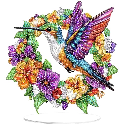 GHHKUD Kolibri Diamond Painting Desktop Deko für Erwachsene Kinder, Vogel Diamond Painting Tischdekoration, 5D Diamant Painting Bilder, DIY Diamant-Malerei Deko für den Schreibtisch, Box Paket von GHHKUD